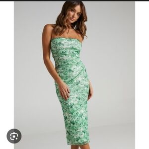 Showpo Strapless Green and White Dress